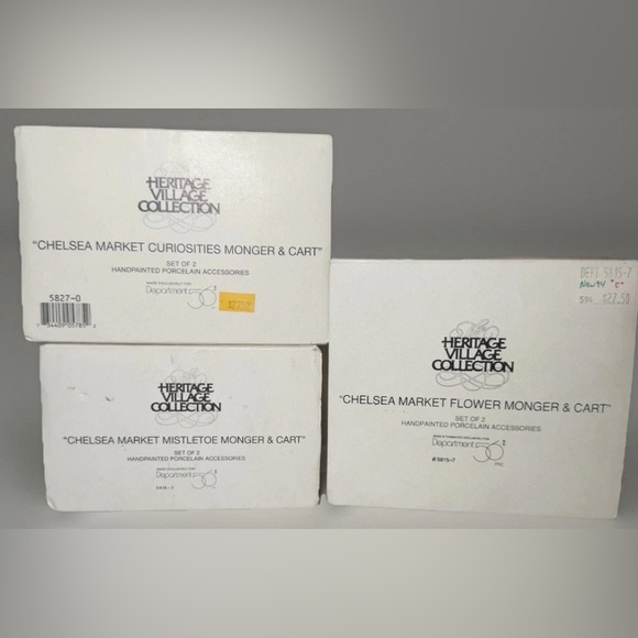 Department 56 Lot Of 3 Chelsea Market Monger Cart Mistletoe Curiosities Flower - Picture 2 of 11